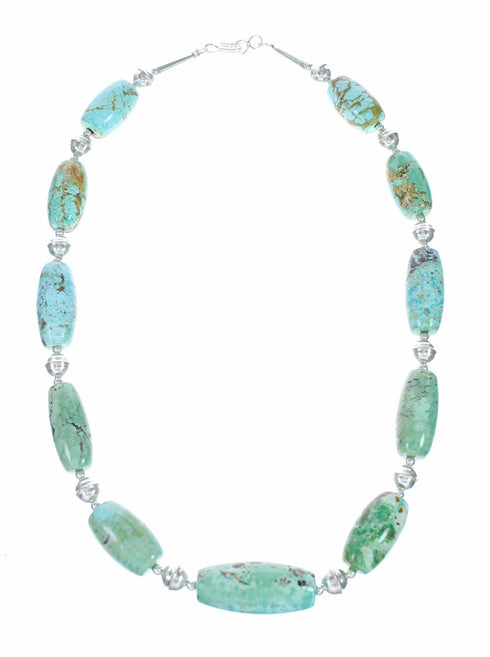 Navajo Genuine Turquoise Sterling Silver Bead Necklace SX10598