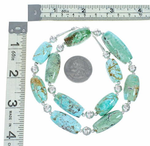 Navajo Genuine Turquoise Sterling Silver Bead Necklace SX10598
