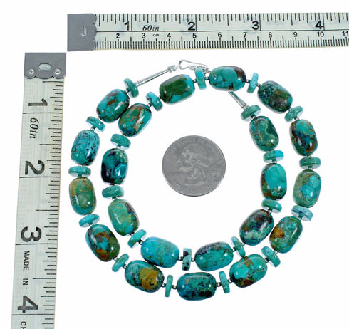 Genuine Navajo Indian Sterling Silver Turquoise Bead Necklace SX10603
