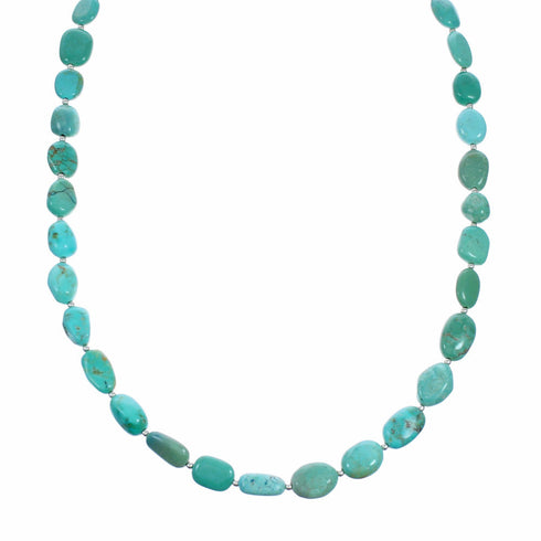 Navajo Turquoise Sterling Silver Native American Jewelry Bead Necklace SX10599