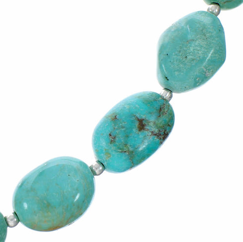 Navajo Turquoise Sterling Silver Native American Jewelry Bead Necklace SX10599