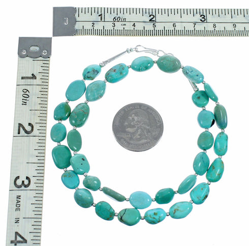 Navajo Turquoise Sterling Silver Native American Jewelry Bead Necklace SX10599