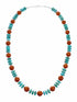 Turquoise Coral Sterling Silver Native American Bead Necklace SX10604