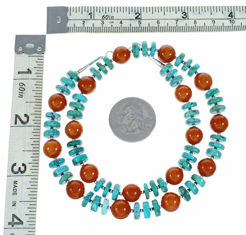 Turquoise Coral Sterling Silver Native American Bead Necklace SX10604