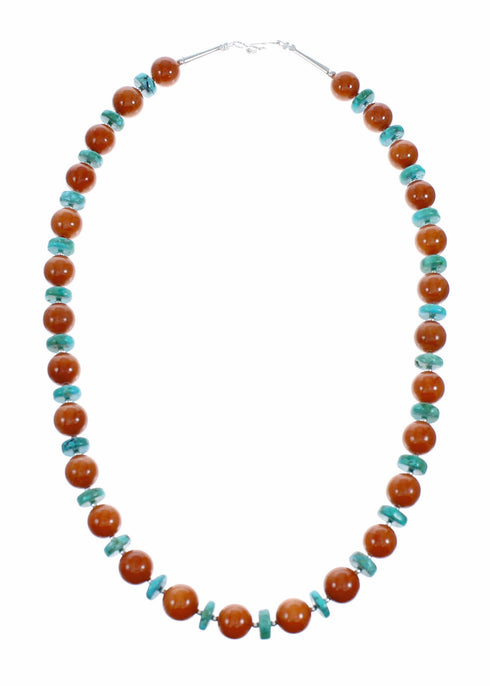 Turquoise Coral Sterling Silver Native American Bead Necklace SX10605