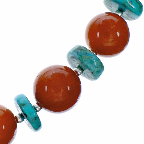 Turquoise Coral Sterling Silver Native American Bead Necklace SX10605