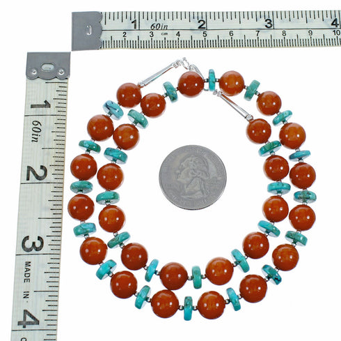 Turquoise Coral Sterling Silver Native American Bead Necklace SX10605