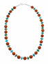 Turquoise Coral Sterling Silver Native American Bead Necklace SX10606