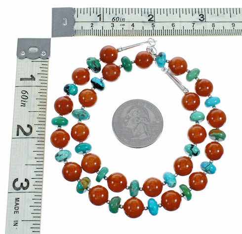 Turquoise Coral Sterling Silver Native American Bead Necklace SX10606