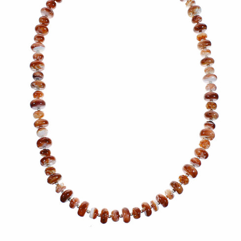 Sterling Silver Native American Red Oyster Shell Bead Necklace SX10607