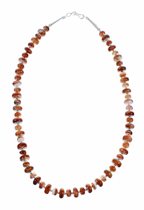 Sterling Silver Native American Red Oyster Shell Bead Necklace SX10607