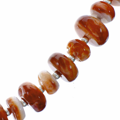 Sterling Silver Native American Red Oyster Shell Bead Necklace SX10607