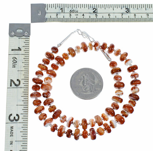 Sterling Silver Native American Red Oyster Shell Bead Necklace SX10607