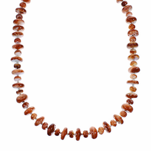 Sterling Silver Native American Red Oyster Shell Bead Necklace SX10608