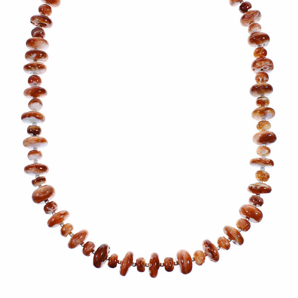 Sterling Silver Native American Red Oyster Shell Bead Necklace SX10608