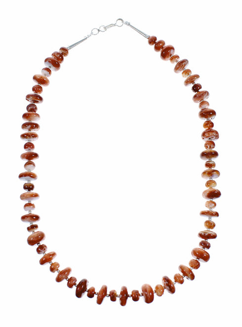Sterling Silver Native American Red Oyster Shell Bead Necklace SX10608