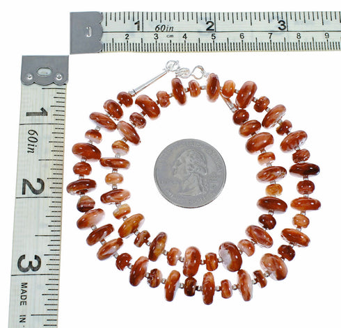 Sterling Silver Native American Red Oyster Shell Bead Necklace SX10608