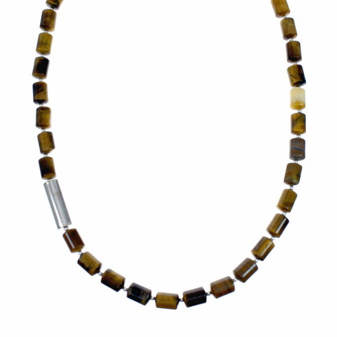 Genuine Navajo Tiger Eye Silver Bead Necklace SX10609
