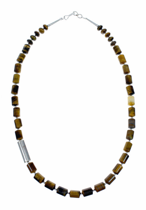 Genuine Navajo Tiger Eye Silver Bead Necklace SX10609