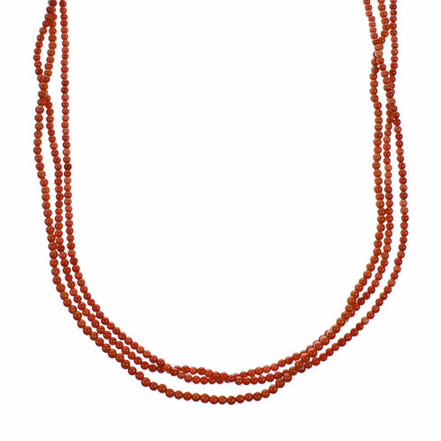Red Coral Sterling Silver 3-Strand Native American Bead Necklace SX10620