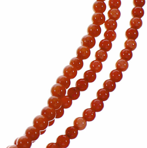 Red Coral Sterling Silver 3-Strand Native American Bead Necklace SX10620