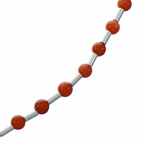 Native American Coral Hand Strung Liquid Silver Necklace SX10621