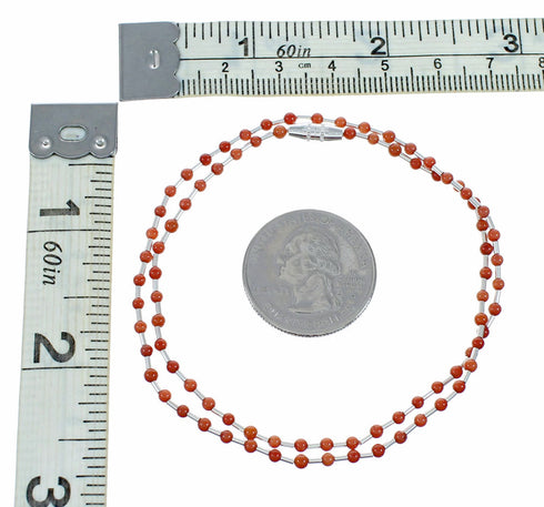 Native American Coral Hand Strung Liquid Silver Necklace SX10621