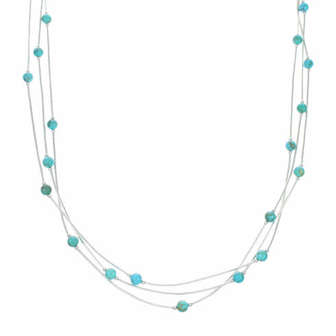 3-strand Liquid Sterling Silver Navajo Turquoise Bead Necklace SX10618