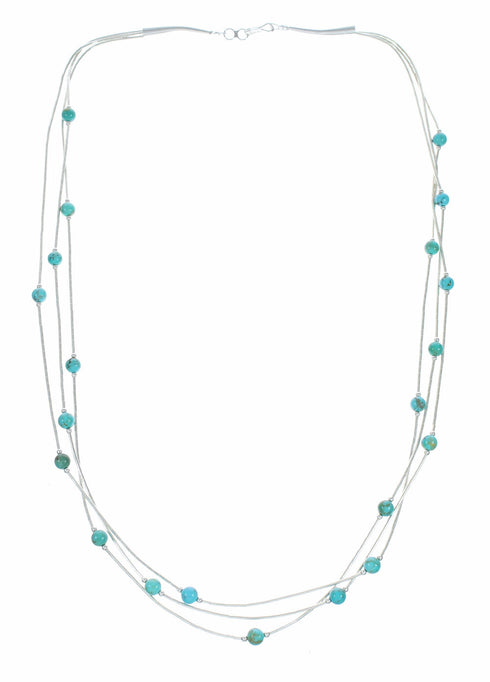 3-strand Liquid Sterling Silver Navajo Turquoise Bead Necklace SX10618