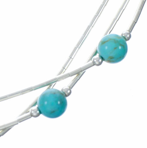 3-strand Liquid Sterling Silver Navajo Turquoise Bead Necklace SX10618