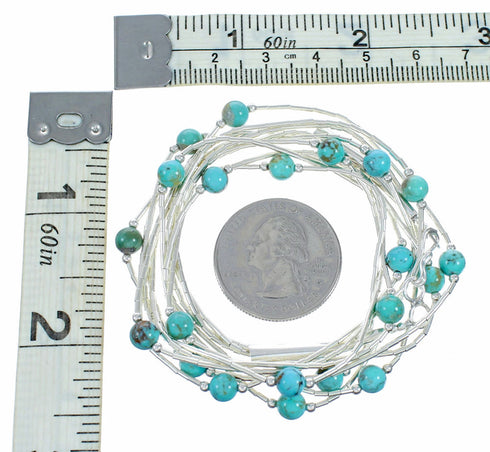 3-strand Liquid Sterling Silver Navajo Turquoise Bead Necklace SX10618