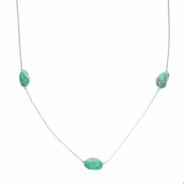 Native American Liquid Sterling Silver Turquoise Bead Necklace SX10617
