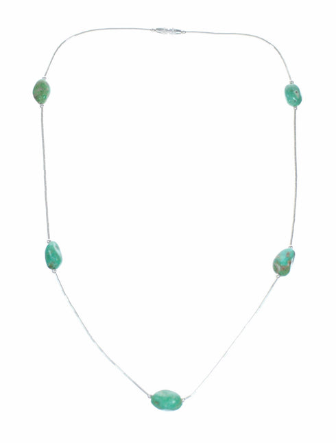 Native American Liquid Sterling Silver Turquoise Bead Necklace SX10617