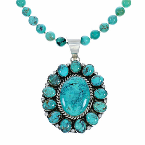 Navajo Turquoise Sterling Silver Necklace Pendant Set SX10611