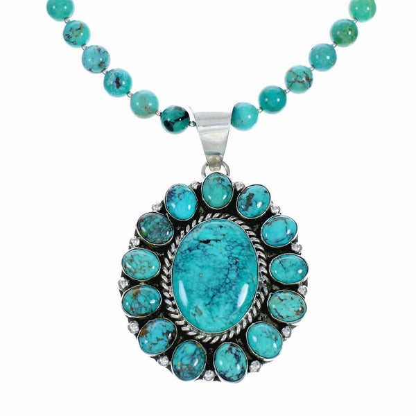 Navajo Turquoise Sterling Silver Necklace Pendant Set SX10611
