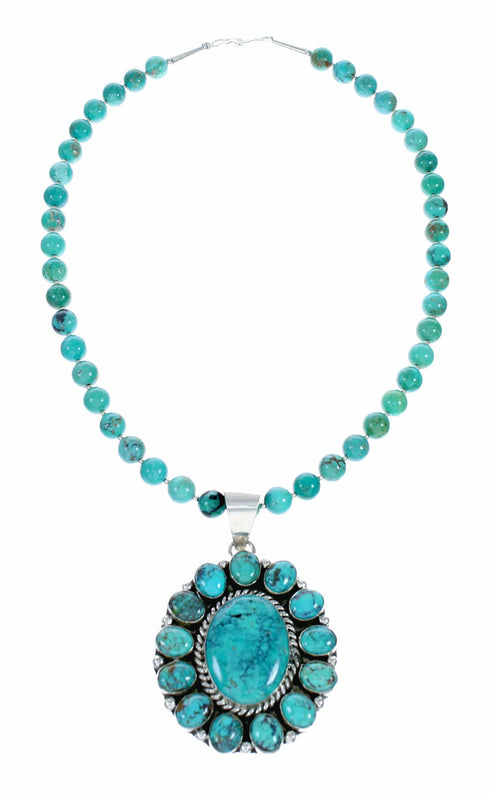 Navajo Turquoise Sterling Silver Necklace Pendant Set SX10611