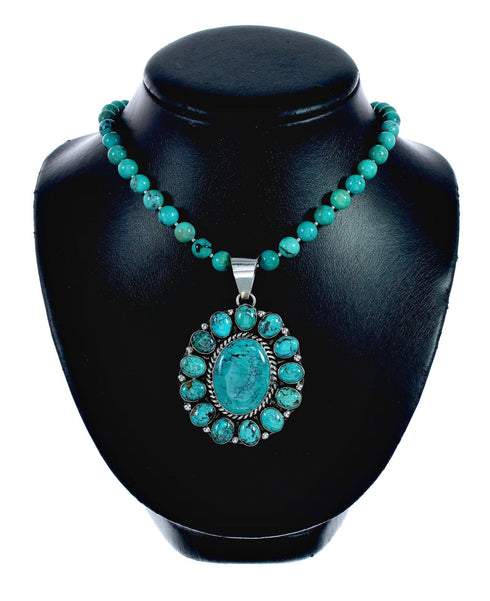 Navajo Turquoise Sterling Silver Necklace Pendant Set SX10611