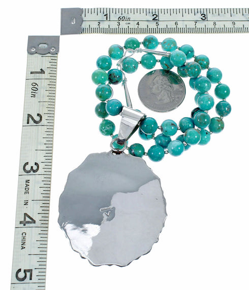 Navajo Turquoise Sterling Silver Necklace Pendant Set SX10611