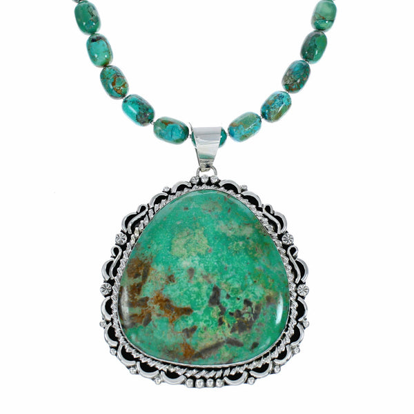 Genuine Navajo Turquoise Sterling Silver Necklace Pendant Set SX10612