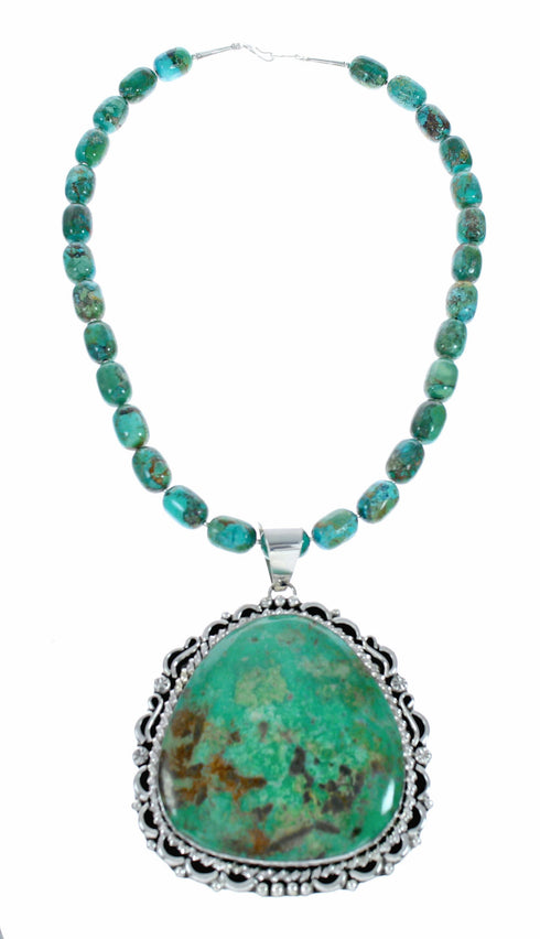 Genuine Navajo Turquoise Sterling Silver Necklace Pendant Set SX10612