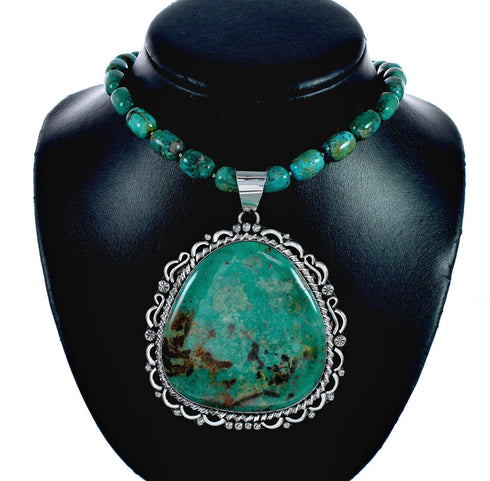 Genuine Navajo Turquoise Sterling Silver Necklace Pendant Set SX10612