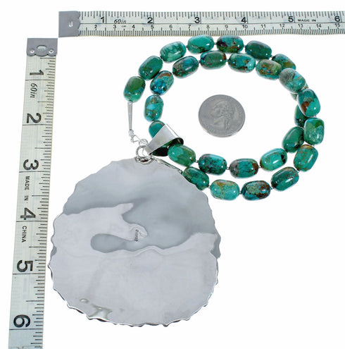 Genuine Navajo Turquoise Sterling Silver Necklace Pendant Set SX10612