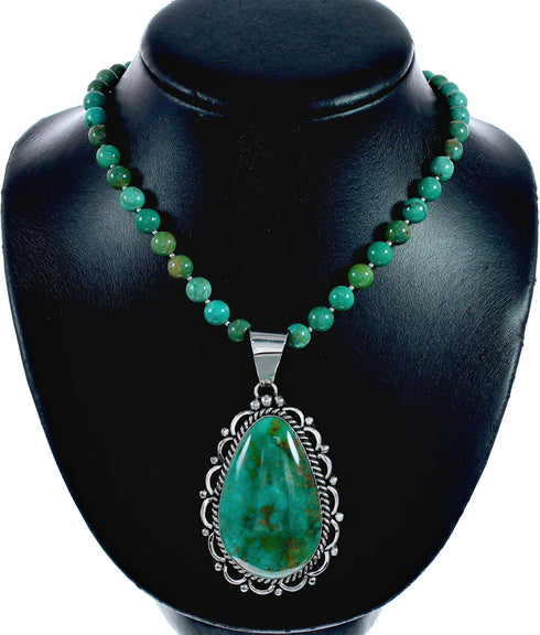 Genuine Navajo Turquoise Sterling Silver Necklace Pendant Set SX10613