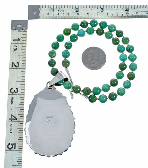 Genuine Navajo Turquoise Sterling Silver Necklace Pendant Set SX10613