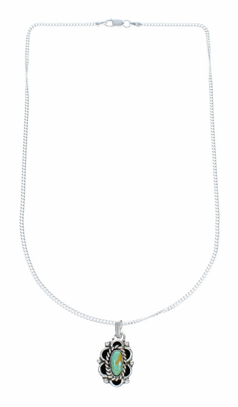 16" Italian Box Chain Necklace With Sterling Silver And Navajo Turquoise Pendant SX10629