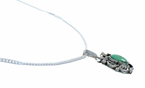 16" Italian Box Chain Necklace With Sterling Silver And Navajo Turquoise Pendant SX10629