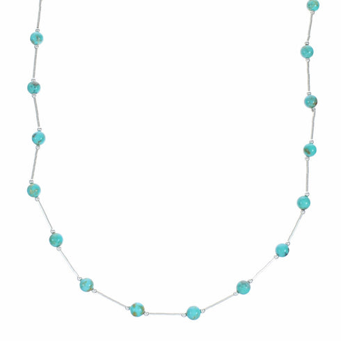 Liquid Sterling Silver Native American Turquoise Bead Necklace SX10614