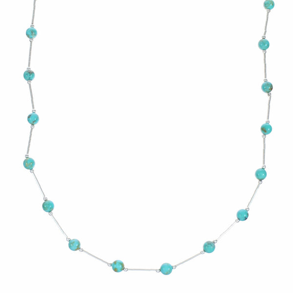 Liquid Sterling Silver Native American Turquoise Bead Necklace SX10614
