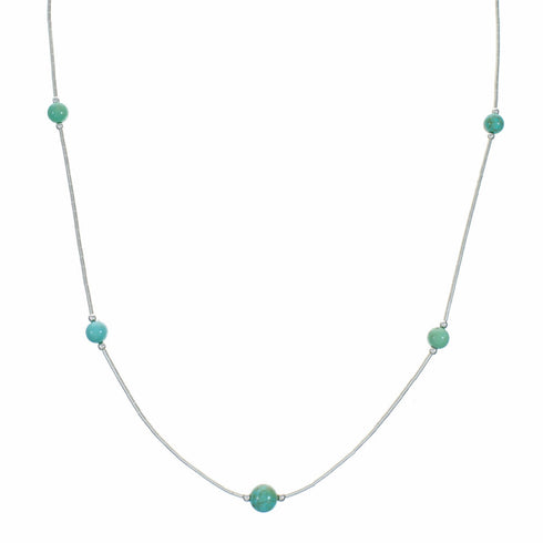 Liquid Sterling Silver Native American Turquoise Bead Necklace SX10615