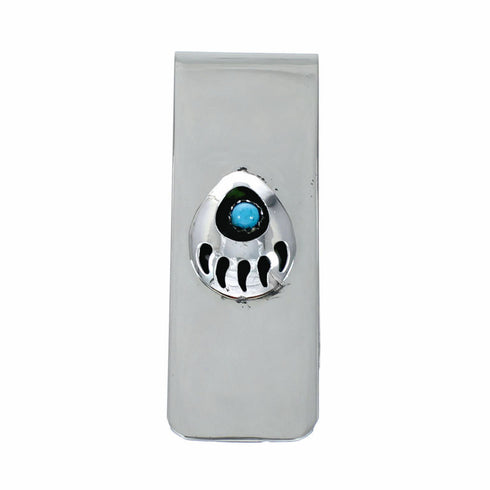 Turquoise Bear Paw Navajo Sterling Silver Money Clip SX10630